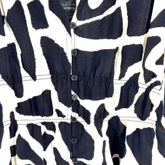 Rachel Roy Blouse Women's S NWT Sleeveless Black White Animal Print Peplum Waist - Picture 2 of 8